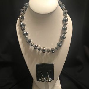 Gray Beaded necklace and earring set NWT